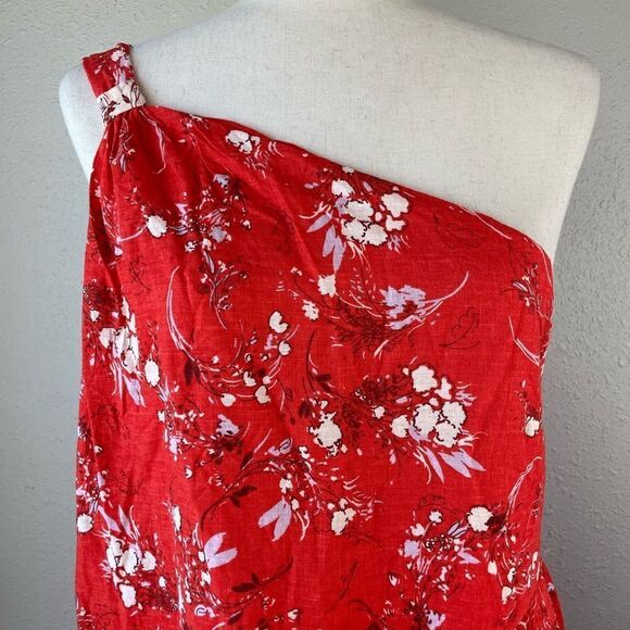 NWOT Free People Linen Blend One Shoulder Midi Dress Size L - Picture 2 of 9